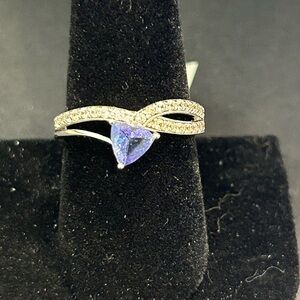 JTV Tanzanite Trillion Cut and White Topaz Ring - Sz 10